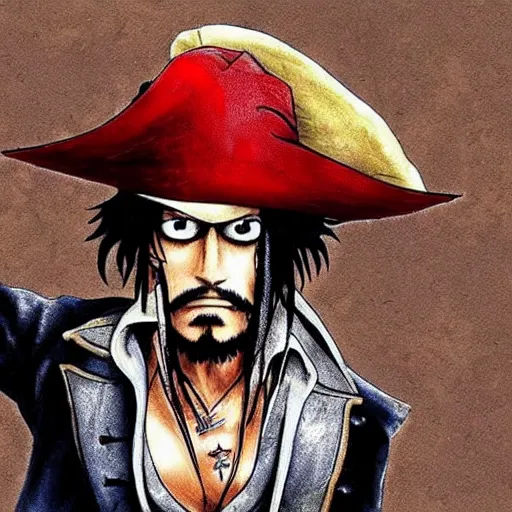 Image similar to Captain Jack Sparrow as Monkey D Luffy