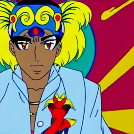 Image similar to a screenshot of tupac in the anime sailor moon ( 1 9 9 2 )
