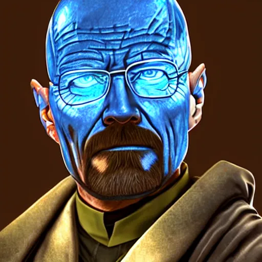 Prompt: Walter white as a Jedi, he holds a blue lightsaber, highly detailed realistic digital art