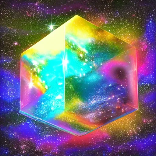 Image similar to a galaxy inside a resin cube, realistic digital art