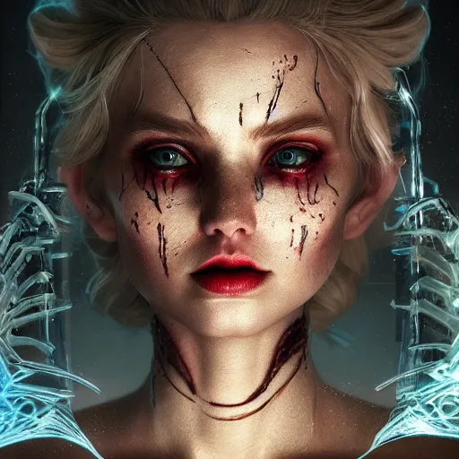 Image similar to Elsa Corrupted by demonic power, intricate artwork by Tooth Wu and wlop and beeple. octane render, trending on artstation, greg rutkowski very coherent symmetrical artwork. cinematic, hyper realism, high detail, octane render, Demonic