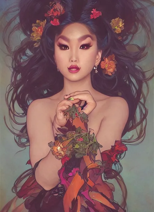 Prompt: kim chi, drag queen, painting by artgerm and greg rutkowski and alphonse mucha