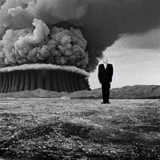 Prompt: putin standing next to nuclear explosion