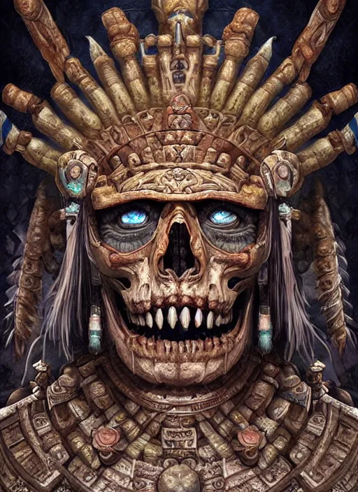 Image similar to digital _ painting _ of _ ah puch mayan god of death _ by _ filipe _ pagliuso _ and _ justin _ gerard _ symmetric _ fantasy _ highly _ detailed _ realistic _ intricate _ port