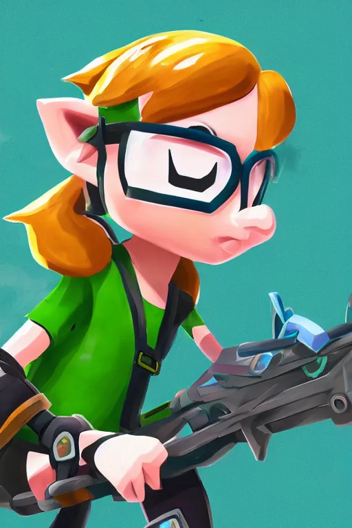 Image similar to an in game portrait of link from splatoon 2, splatoon 2 art style.