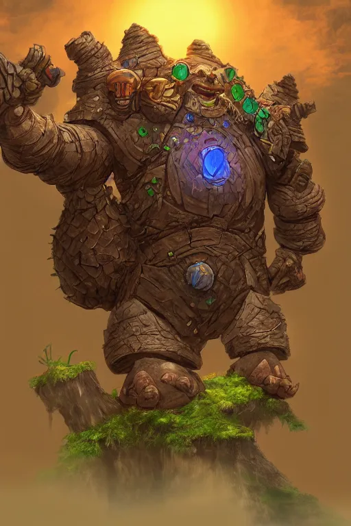 Image similar to zelda fantasy art giant golem troll wood rock greeble gemstone, global illumination ray tracing hdr fanart arstation by sung choi and eric pfeiffer and gabriel garza and casper konefal