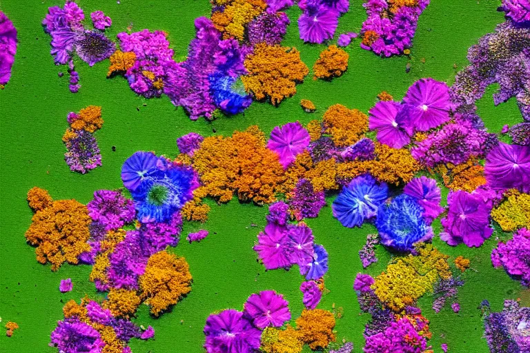 Prompt: colorful flowers seen from orbit, high resolution