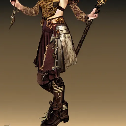 Image similar to full body photo of a fantasy steampunk female warrior