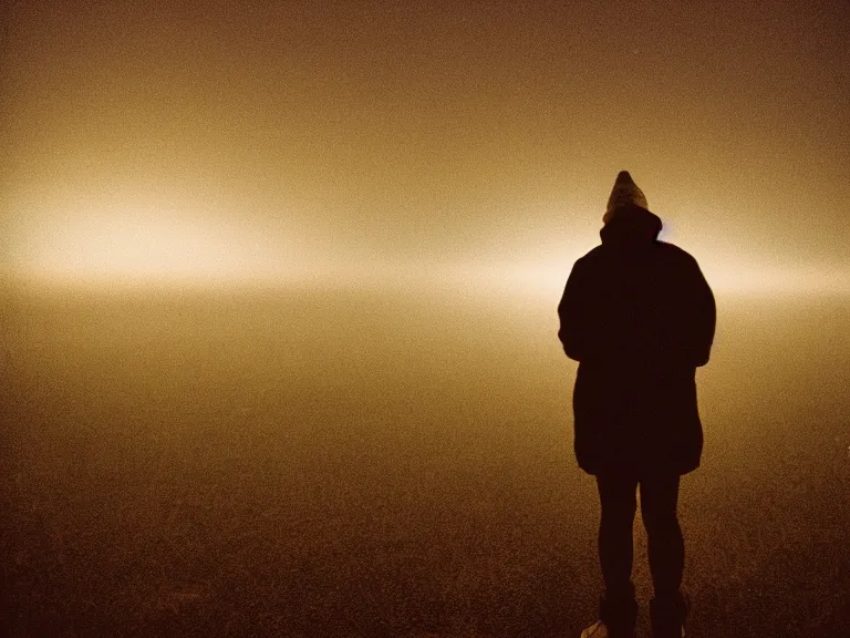 Image similar to fujifilm fujicolour 2 0 0 film photograph of a vagrant at night volumetric fog