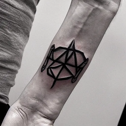 Prompt: a small black tattoo on the arm, symbol, whole tattoo, realistic, very detailed