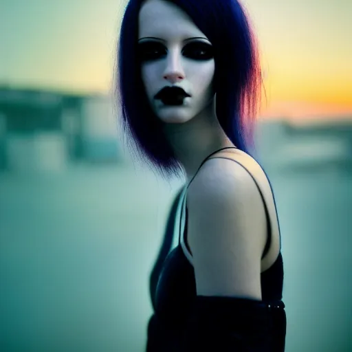 Image similar to photographic portrait of a stunningly beautiful emo goth cyberpunk renaissance female in soft dreamy light at sunset, contemporary fashion shoot, by edward robert hughes, annie leibovitz and steve mccurry, david lazar, jimmy nelsson, breathtaking, 8 k resolution, extremely detailed, beautiful, establishing shot, artistic, hyperrealistic, beautiful face, octane render