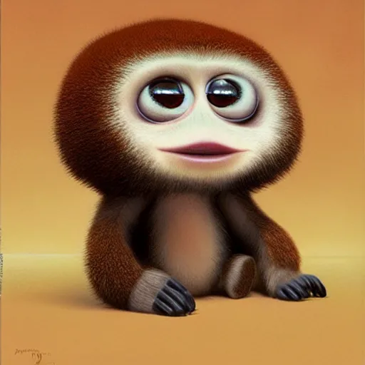 Prompt: hyper realistic cute fluffy Cheburashka with two huge ears and big eyes, by Edward Hopper and James Gilleard, Zdzislaw Beksisnski, higly detailed