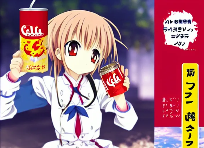 Prompt: An anime character holding a hot dog and cola can .. kadokawa light novel cover