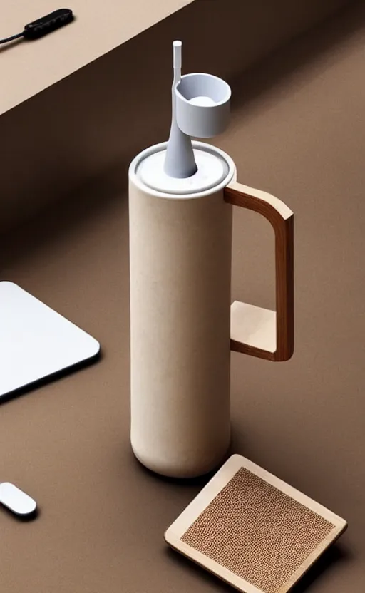 Image similar to a stylish handheld electric beverage mixer ; natural materials ; industrial design ; behance ; le manoosh ; pinterest ; if design award ; reddot design award