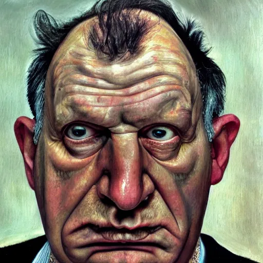 Prompt: high quality high detail painting by lucian freud, hd, portrait of angry fat man