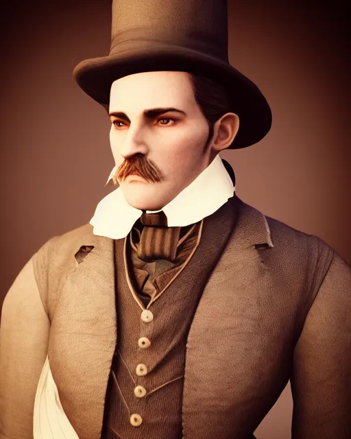 Prompt: A render of a man dressed in victorian era clothing, unreal engine, 4k