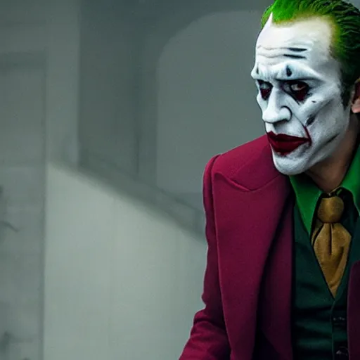 Image similar to film still of Nicolas Cage as joker in the new Joker movie