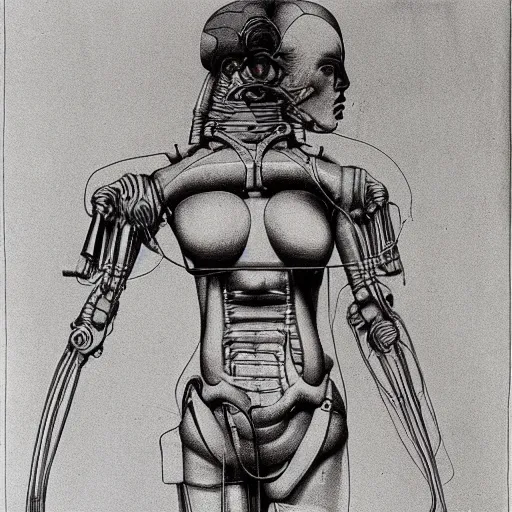 Image similar to A cyborg woman. Line drawing by Hans Bellmer