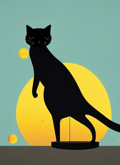 Image similar to a black cat standing on top of a yellow sun, a storybook illustration by sara saftleven, behance contest winner, nuclear art, sunrays shine upon it, god rays, digital illustration