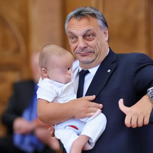 Image similar to viktor orban in a diaper