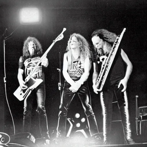 Image similar to Metallica as a jazz band, 80s concert photo