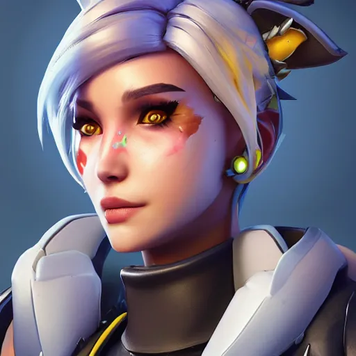 Prompt: a portrait photo of a character from overwatch, photorealistic, extremely detailed