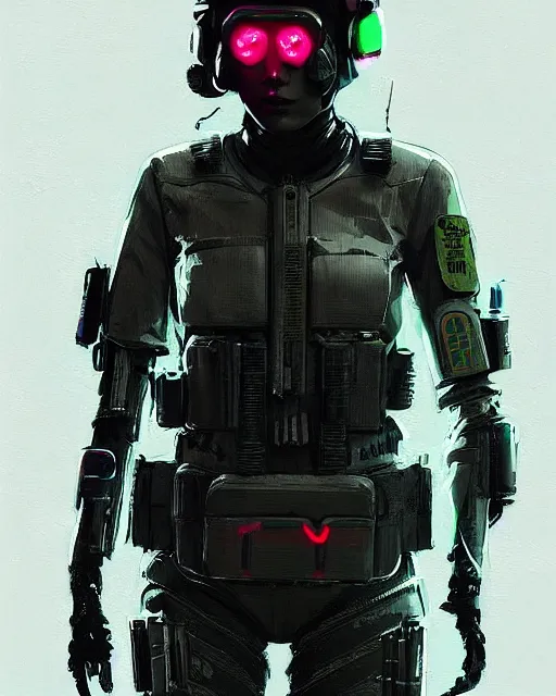 Prompt: detailed full body portrait neon female swat officer, cyberpunk futuristic, neon, reflective puffy coat, decorated with traditional japanese by ismail inceoglu dragan bibin hans thoma greg rutkowski alexandros pyromallis nekro rene margitte, illustrated, perfect face, fine details, realistic shaded, fine - face, pretty face