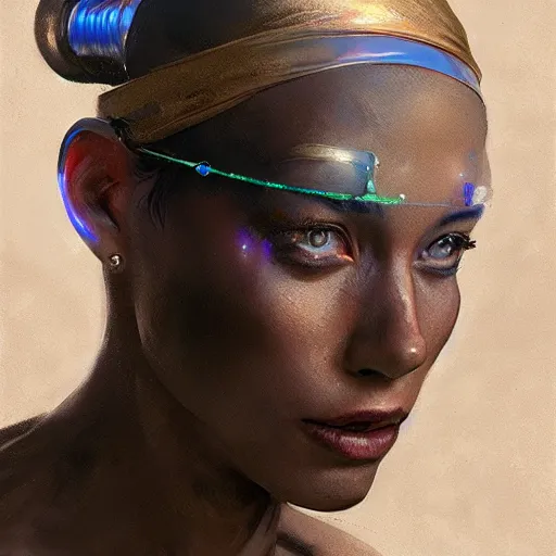 Image similar to hyperrealistic cyborg genie, portrait by greg rutkowski