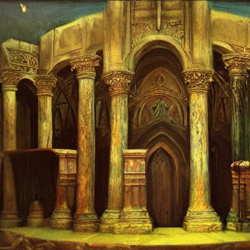 Image similar to sanctuary of a high priestess of cthulhu 1 8 8 6. medium is oil on wood. by arnold bocklin. highly detailed. trending on arstation. postprocessing.