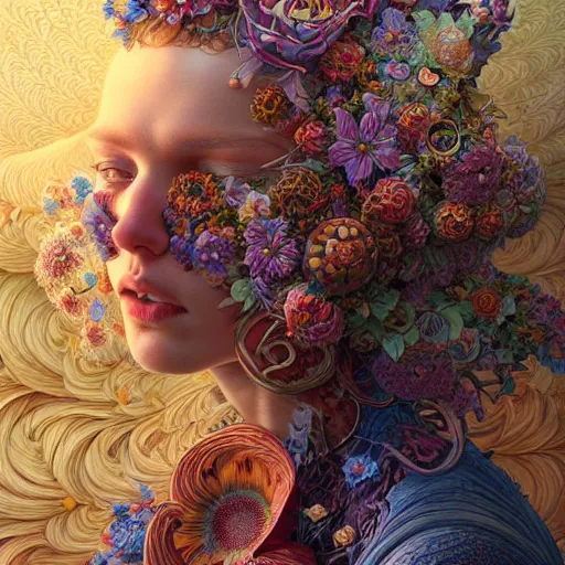 Image similar to hyper detailed masterpiece, floral pattern, jean giraud, digital art painting, matte painting, beautiful, psychedelic, artgerm, donato giancola, tom bagshaw