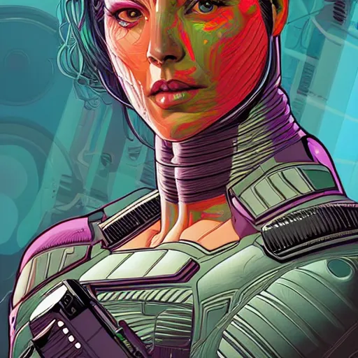 Image similar to a portrait of a female android, by Dan Mumford and Sandra Chevrier, 4k