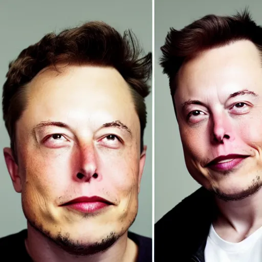 Image similar to A portrait photo of Elon Musk teams up with a teenage Elon Musk, perfect faces, 50 mm, award winning photography