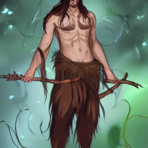 Prompt: male firblog druid with vinas as hair tony start