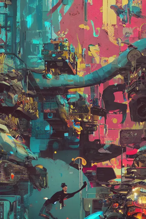 Image similar to extreme graffiti tag mural maximalism by atey ghailan, by greg rutkowski, by joe fenton, yellow, brown, black and cyan color scheme, octane render