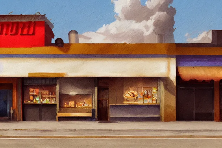 Image similar to concept art, painting of cuban bakery, empty, no food, digital anime art, good lighting,