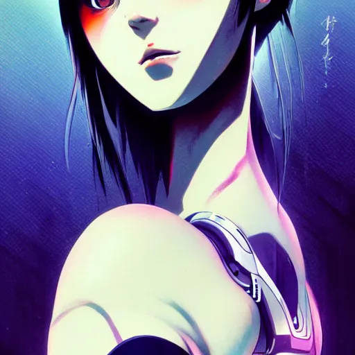 Image similar to A beautiful cyborg woman with big and cute eyes || VERY VERY ANIME, fine-face, realistic shaded perfect face, fine details. Anime. realistic shaded lighting poster by Ilya Kuvshinov katsuhiro otomo ghost-in-the-shell, magali villeneuve, artgerm, Jeremy Lipkin and Michael Garmash, Rob Rey and Kentarõ Miura, trending on art station