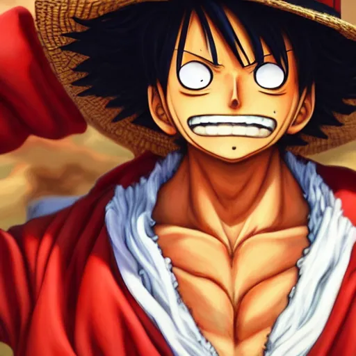 Image similar to an oil painting of a luffy, by artgerm, hd, hdr, ue 5, ue 6, unreal engine 5, cinematic 4 k wallpaper, 8 k, ultra detailed, high resolution, artstation, award winning