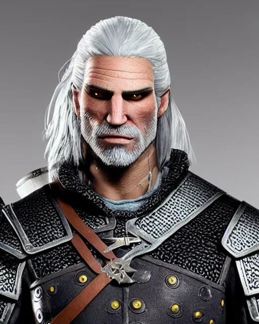 Image similar to geralt of rivia as a muppet. highly detailed felt. hyper real photo. 4 k.