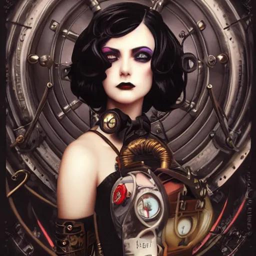 Image similar to Lofi Goth Steampunk BioShock portrait of a waifu style by Tristan Eaton Stanley Artgerm and Tom Bagshaw