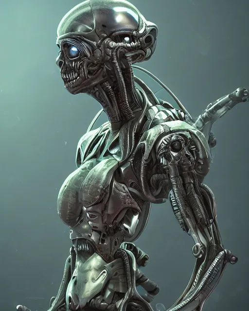 Prompt: benevolent android necromancer, alien priest, artificial intelligence, scifi, futuristic, highly detailed, trending on artstation, advanced technology, art by vitaly bulgarov and nivanh chanthara and lance wilkinson