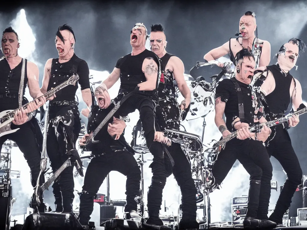 Prompt: rammstein band perform a gig inside a bouncy castle