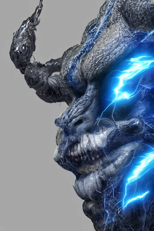 Image similar to photography of a hyper realistic highly detailed stunning expressive humanoid creature, controls complex and highly detailed blue lightning strikes as a super power. professionnal digital art, artstatiom, stuning, intricate, complex, unreal engine 5.