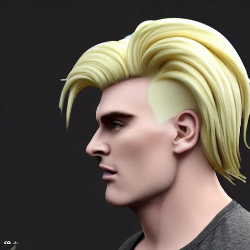 Prompt: vanilla ice with a swirly vanilla ice cream hairdo, his hair is made of vanilla ice cream, realistic, hyperrealistic, ultra realistic, real, real world, highly detailed, very detailed, extremely detailed, intricate details, 8 k resolution, hd quality