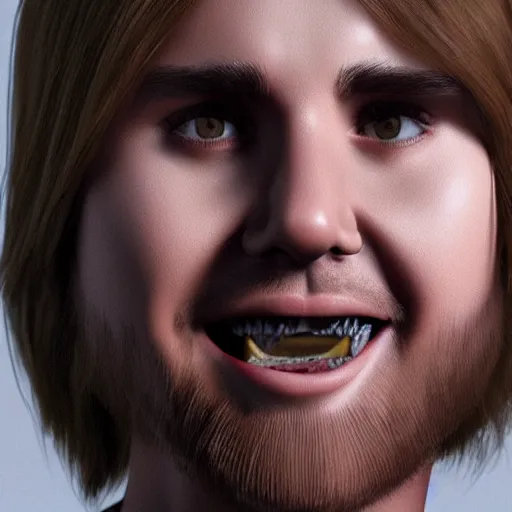 Image similar to hyperrealistic dslr film still of justin beiber with exaggerated buck - tooth beaver teeth, stunning 8 k octane comprehensive 3 d render, inspired by istvan sandorfi & greg rutkowski & unreal engine, perfect symmetry, dim volumetric cinematic lighting, extremely hyper - detailed, incredibly real lifelike attributes & flesh texture, intricate, masterpiece, artstation