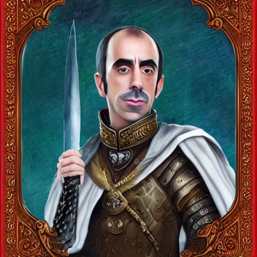 Prompt: epic d & d portrait of sacha baron cohen as lord stannis, gorgeous masterpiece art