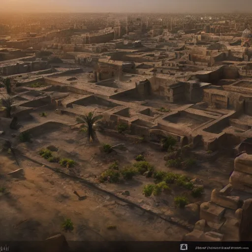 Prompt: ancient baghdad, matte painting by Felix Kelly, trending on ArtStation, lighting study