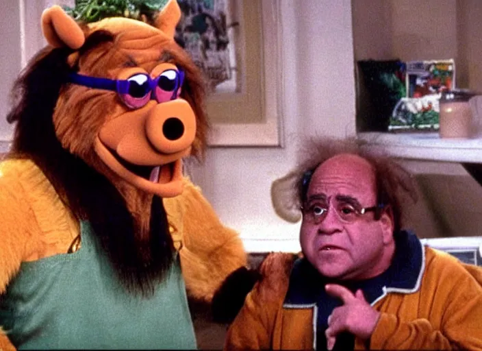 Image similar to broadcast still of danny devito as alf from alf tv show