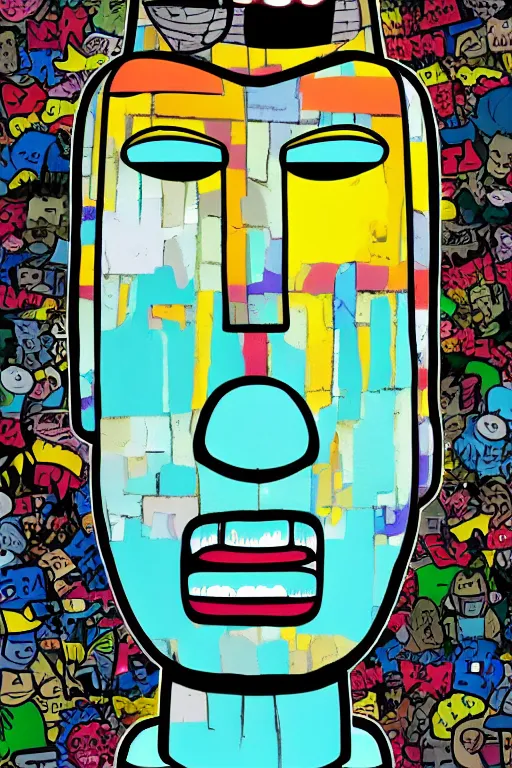 caricature cartoon moai statue popart slap face, Stable Diffusion