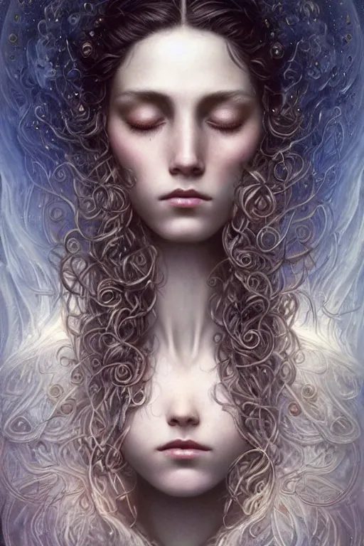 Image similar to wizard listening to godly music, closed eyes, highly detailed, expressive eyes, beautiful, perfect proportions, highly intricate, art by tom bagshaw and alex gray