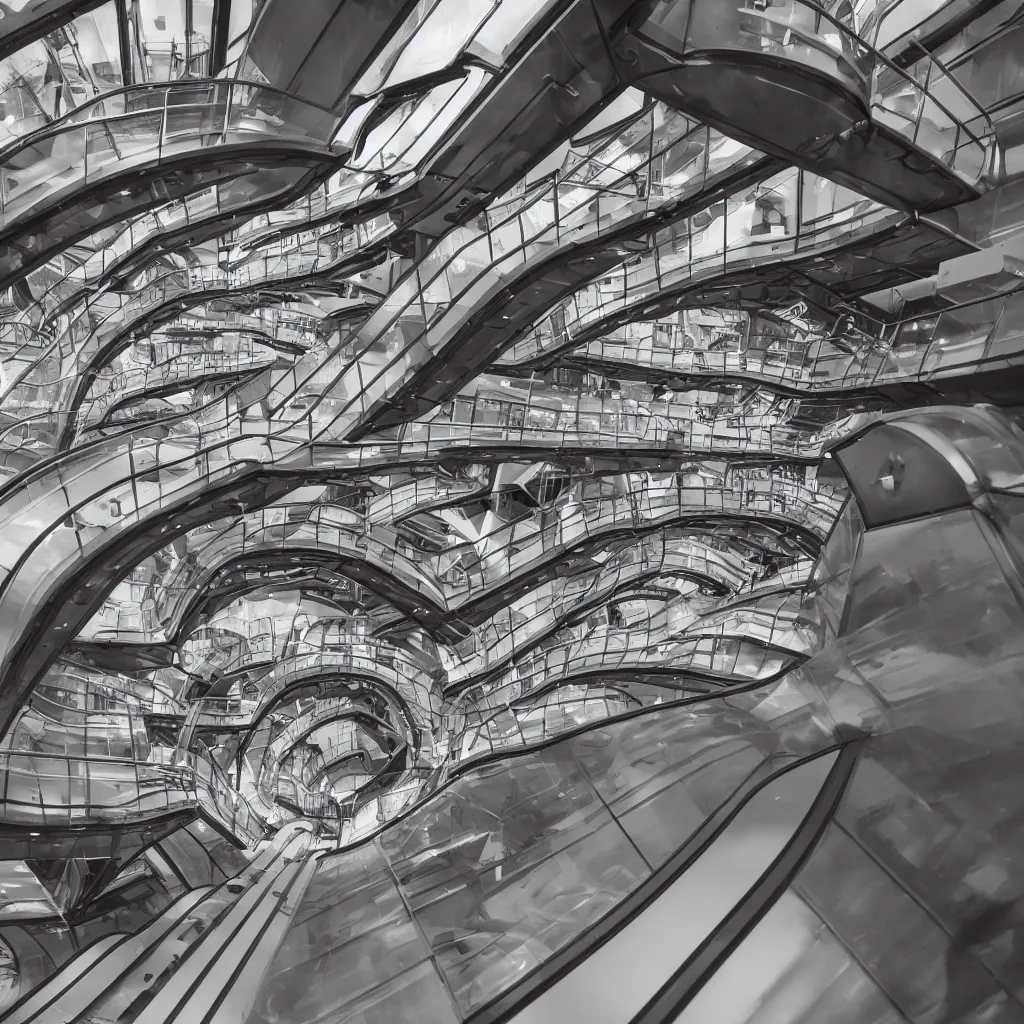 Image similar to m. c. escher - esque escalators that lead to nowhere